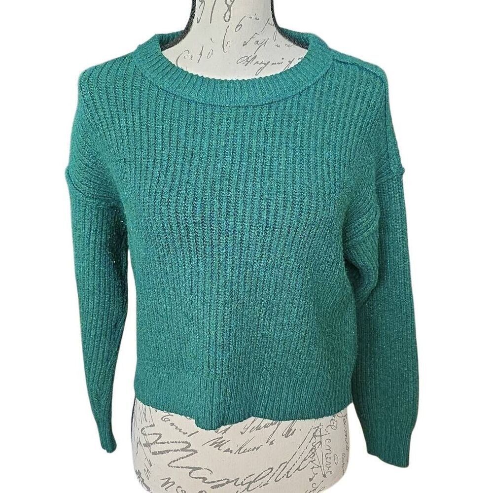 American Eagle Women's Size XS Hunter Green Ribbed Cropped Sweater